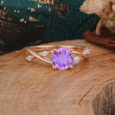 Vintage Round Cut Twisted Band Amethyst Ring for Women